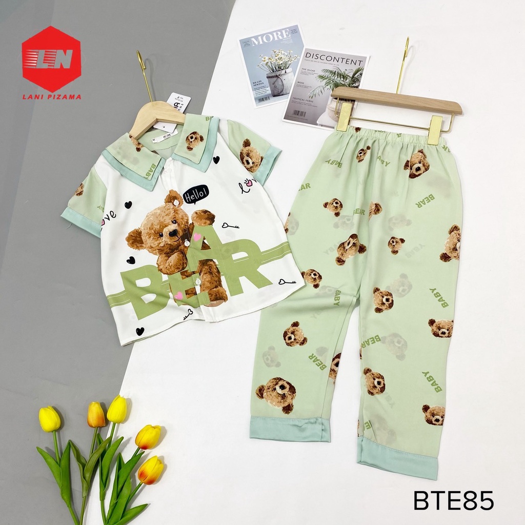 Bộ đồ pijama trẻ em cộc tay quần dài lụa size cho bé từ 12kg đến 40kg , bộ mặc nhà lụa cho bé gái siêu đáng yêu