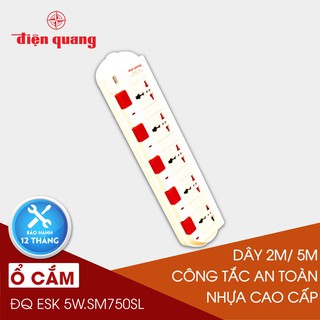 Ổ cắm Điện Quang 5 lỗ 3 chấu - có công tắc từng lỗ