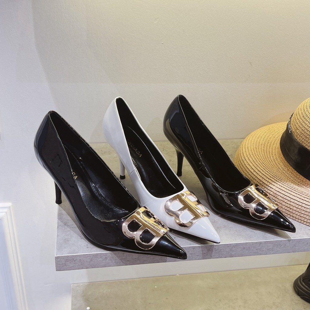 Giày cao gót bóng BB 7cm hàng super VIC fullbox về hai màu đen trắng