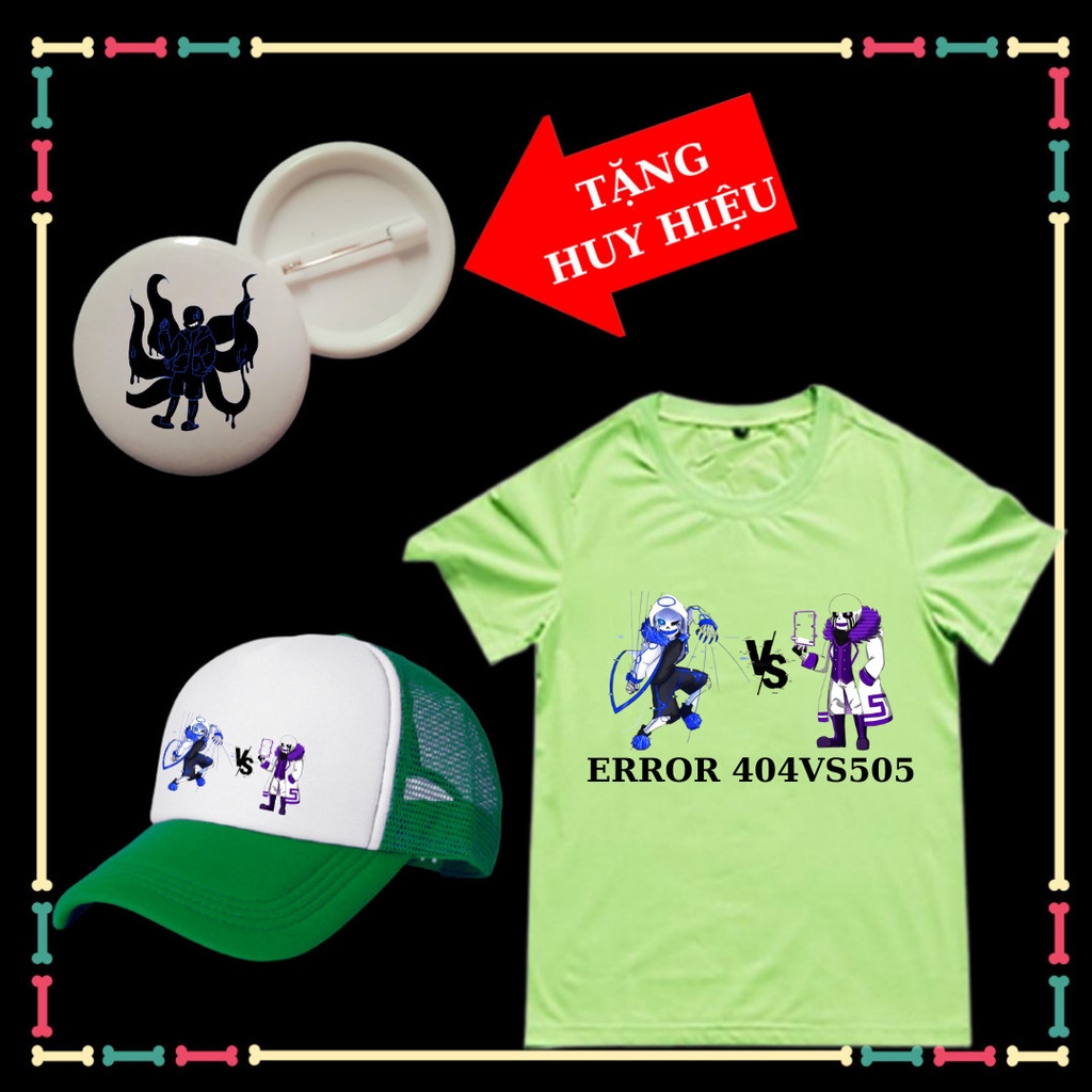 Áo phông bé trai, bé gái Error 505vsError 404 siêu ngầu kèm mũ lưỡi trai trẻ em, kèm huy hiệu.