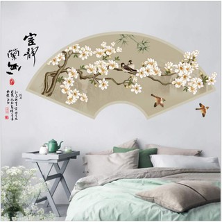 Decal dán tường trang trí - Tranh Quạt sơn thủy