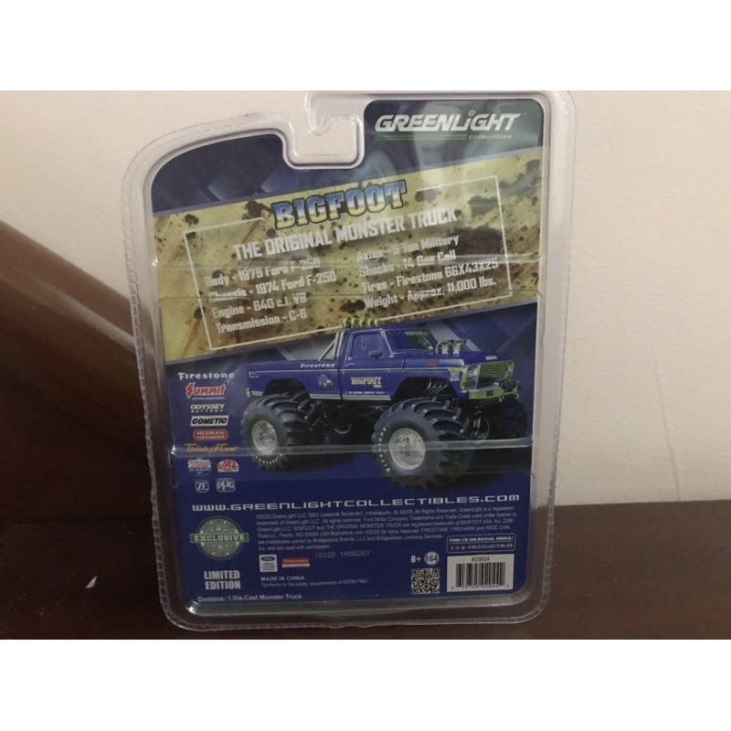 Greenlight 1/64 1974 Ford F-250 Monster Bigfoot #1 Blue "The Original Monster truck