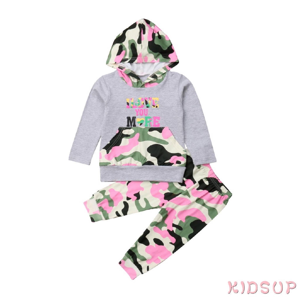 Set Áo Hoodie + Quần Dài Họa Tiết Rằn Ri Cho Bé Gái