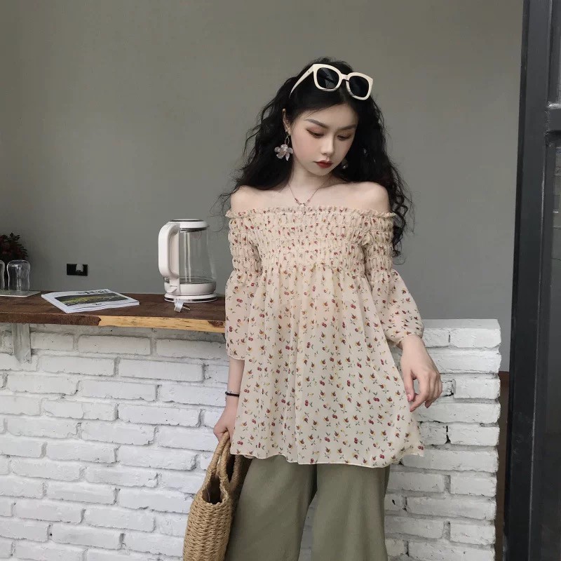 Áo trễ vai hoa nhí