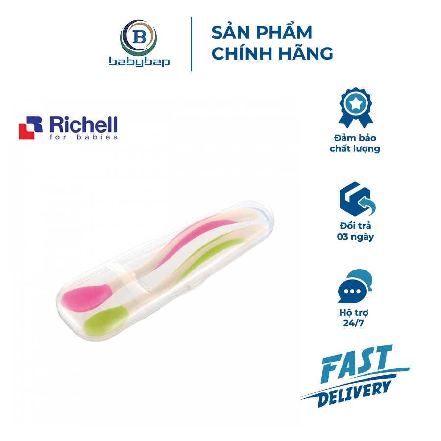 Bộ Muỗng Mềm Richell Cán Muỗng Dài, Chống Trơn, Hơi Cong Giúp Bé Dễ Cầm Nắm