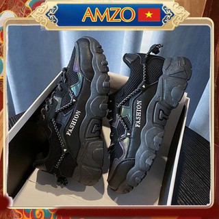 Giày thể thao nữ, Sneaker nữ phản quang độn đế cao 5cm mềm, cá tính, năng động màu đen trơn