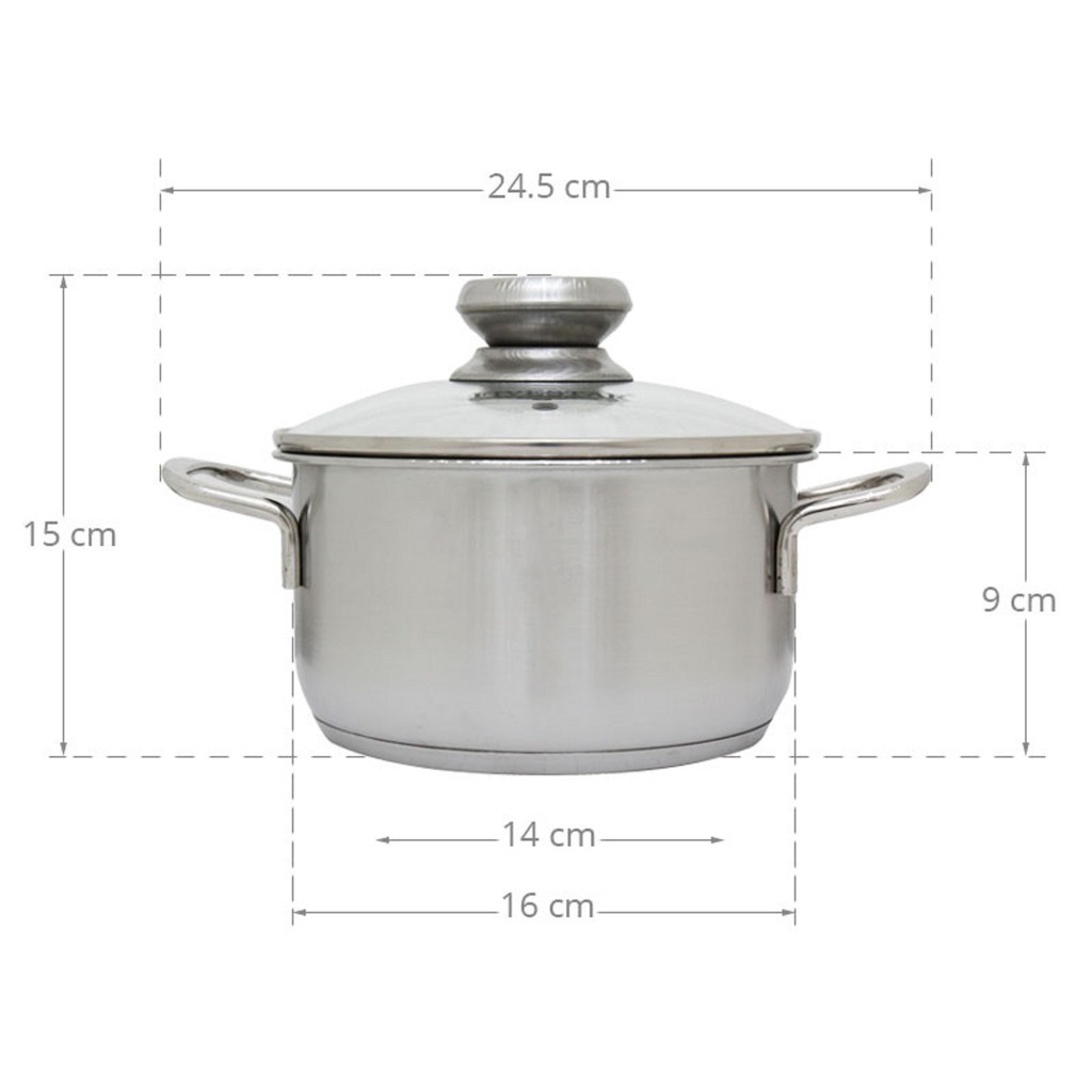 Nồi inox 3 đáy Fivestar nắp kinh 16cm đun từ-inox 430