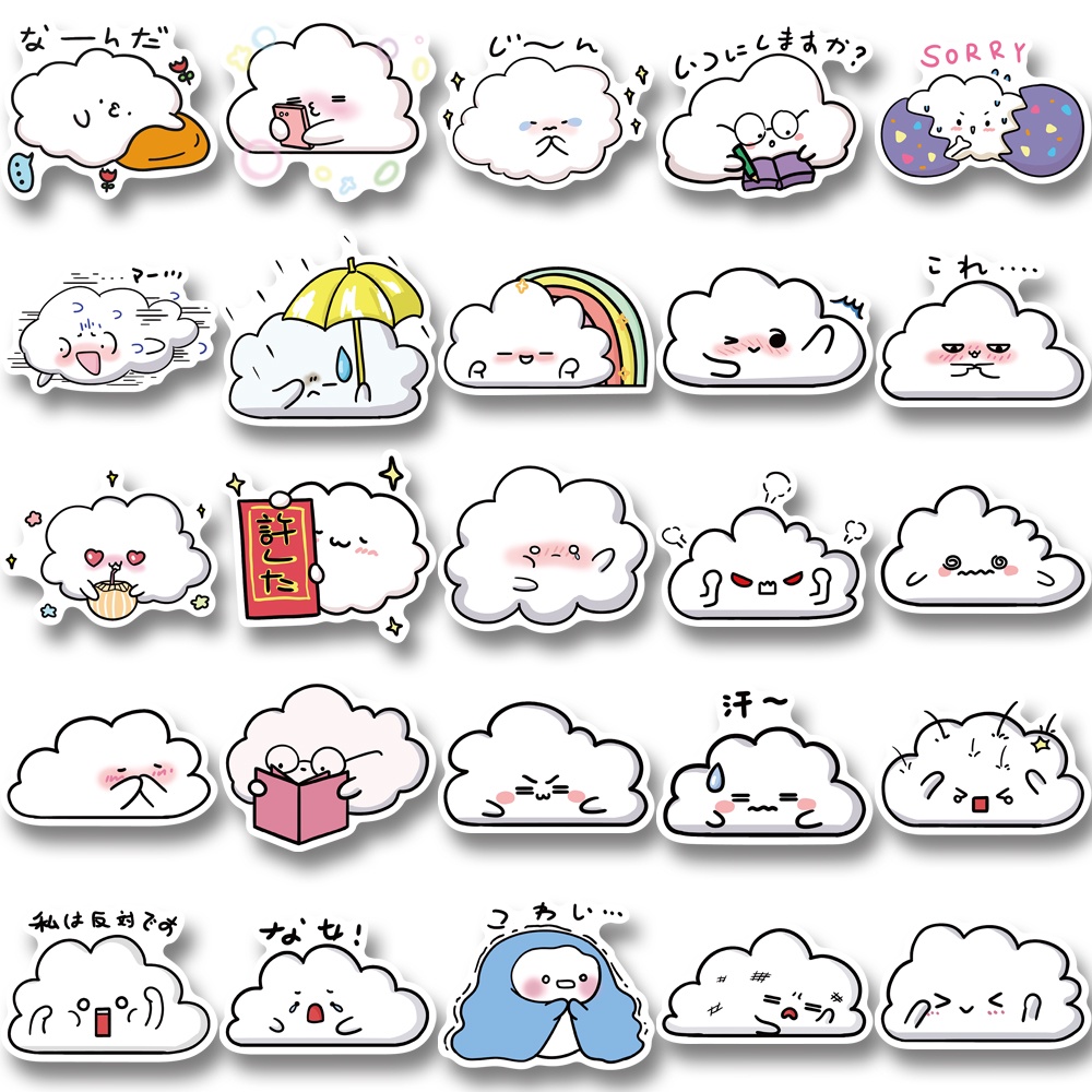 Bộ 50 Miếng Dán Chống Thấm Nước Hình Đám Mây Hoạt Hình Trang Trí Laptop Điện Thoại