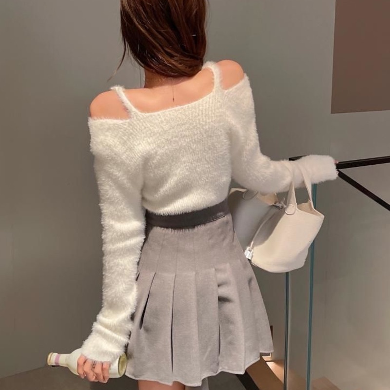 Áo dệt kim Pure Cube dáng rộng trễ vai gợi cảm cho nữ