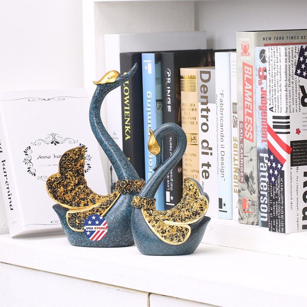 Tượng Đôi Thiên Nga Uyên Ương Decor Trang Trí Để Phòng Khách (Size Lớn 27 - 34cm)