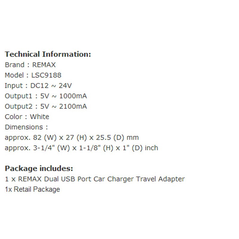 Củ sạc trên oto 2 cổng USB Remax LSC9188