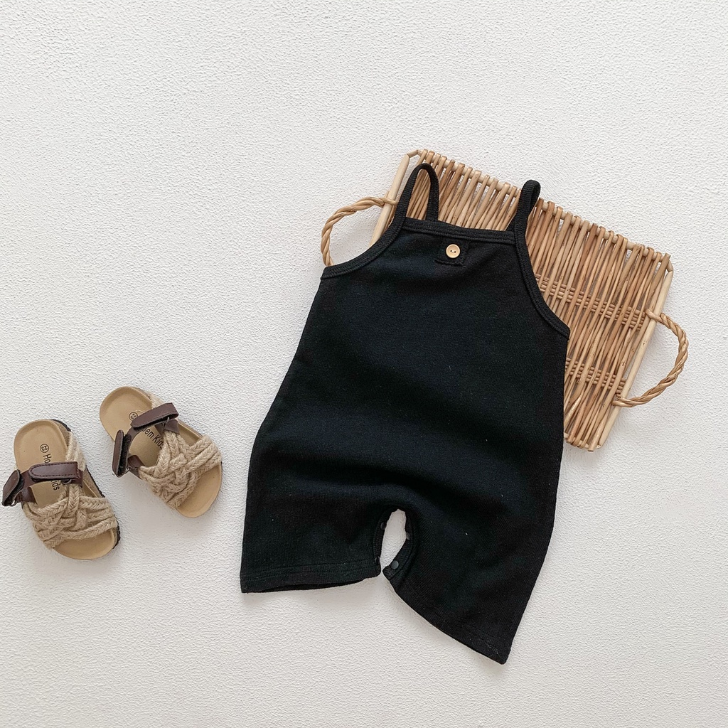 Áo Liền Quần Hai Dây Màu Sắc Trơn Mùa Hè Bằng Cotton Cho Bé Sơ Sinh