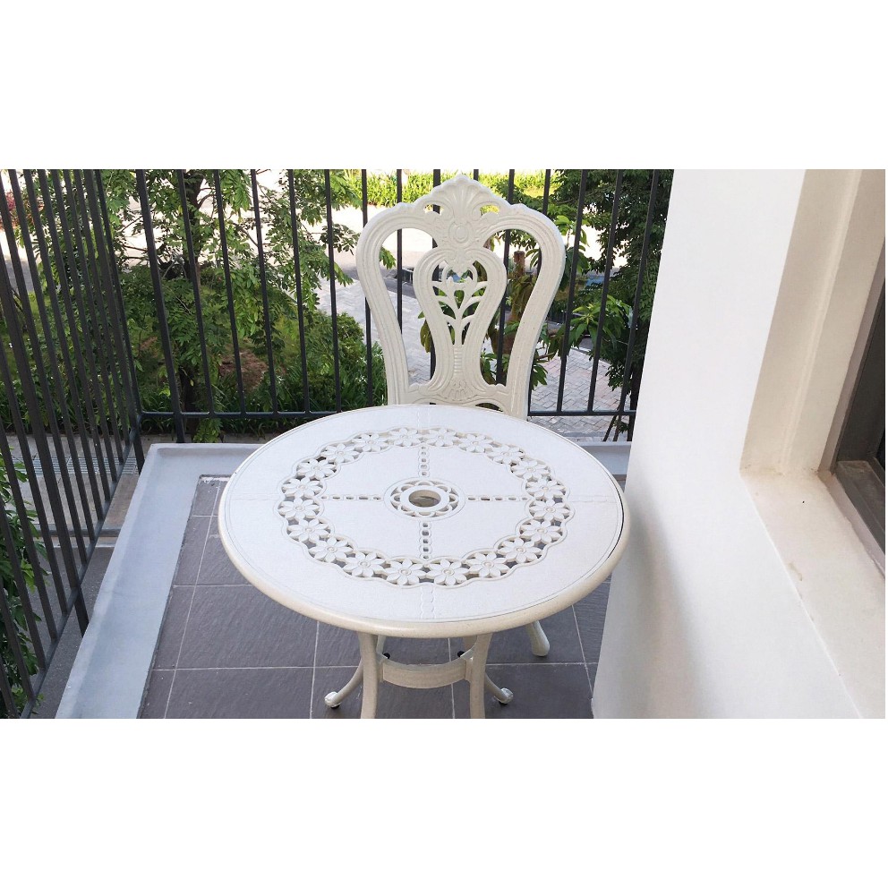 Bàn Ghế Ngoài Trời  Bộ Bàn Ghế Nhôm Đúc Trắng BG-D65T