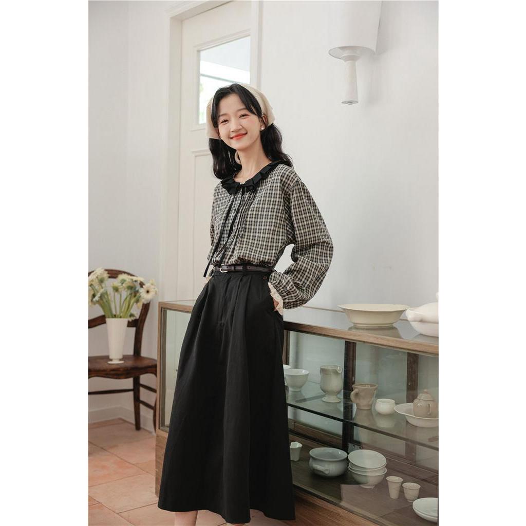 Áo Sơ Mi Sọc Ca Rô Màu Sắc Tương Phản Phong Cách retro Mùa Thu 67403