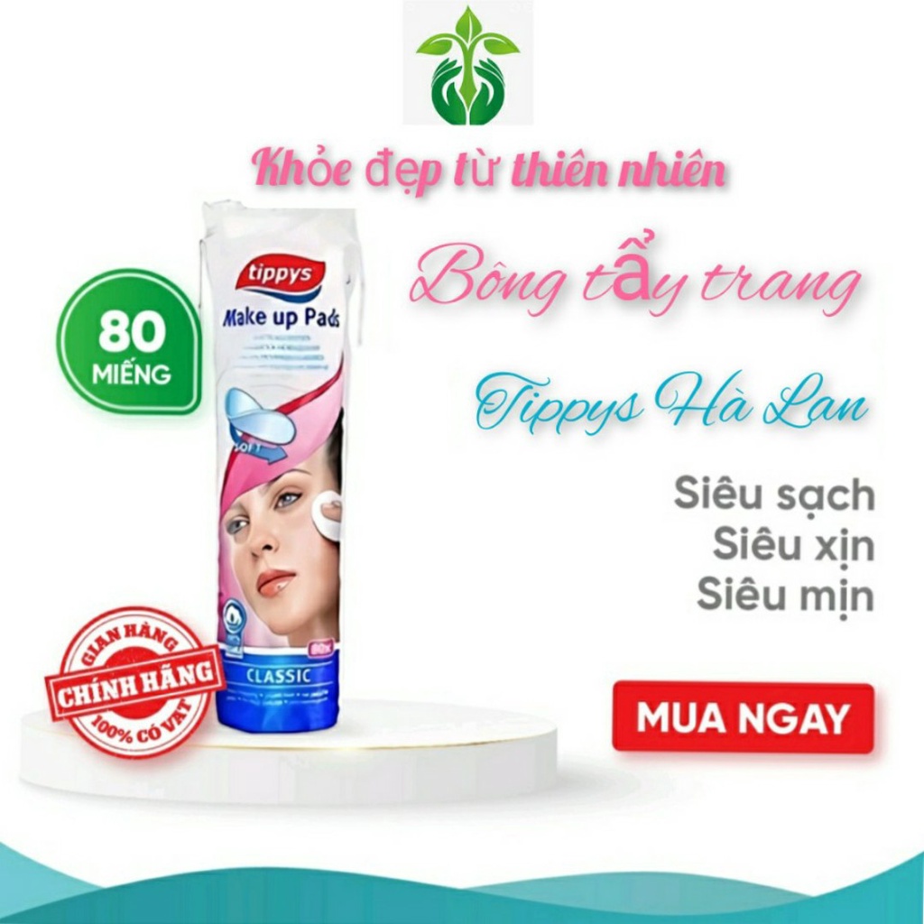 Bông tẩy trang Tippys Classic Make Up Pads 100% Cotton Tự Nhiên 80 Miếng