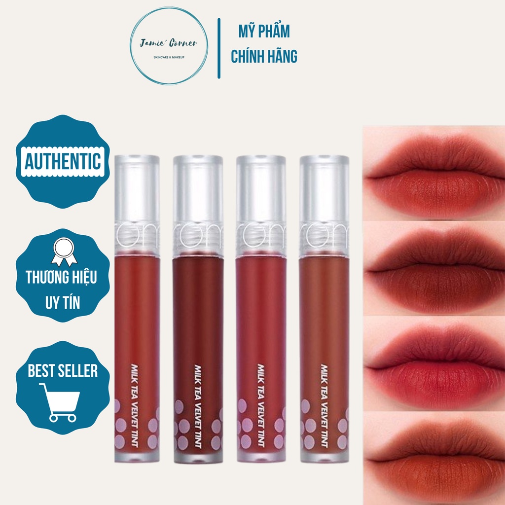 Son kem lì phiên bản trà sữa mịn như nhung, lâu trôi, lên màu đẹp Romand Milk Tea Velvet Tint version 1