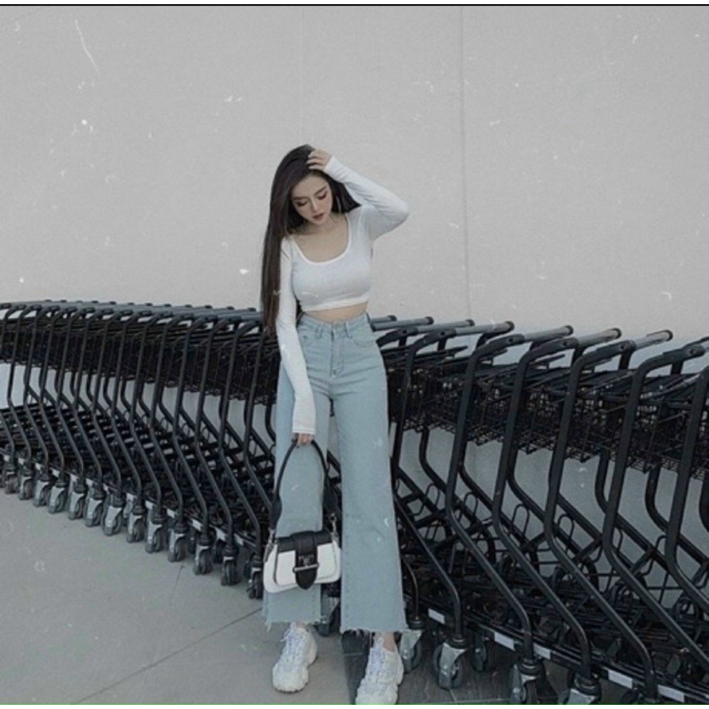 Áo body dài tay cổ u - chất len zip