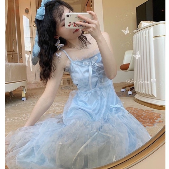 Đầm 2 dây xanh ngọc cổ tích xoè nhiều tầng ☁️