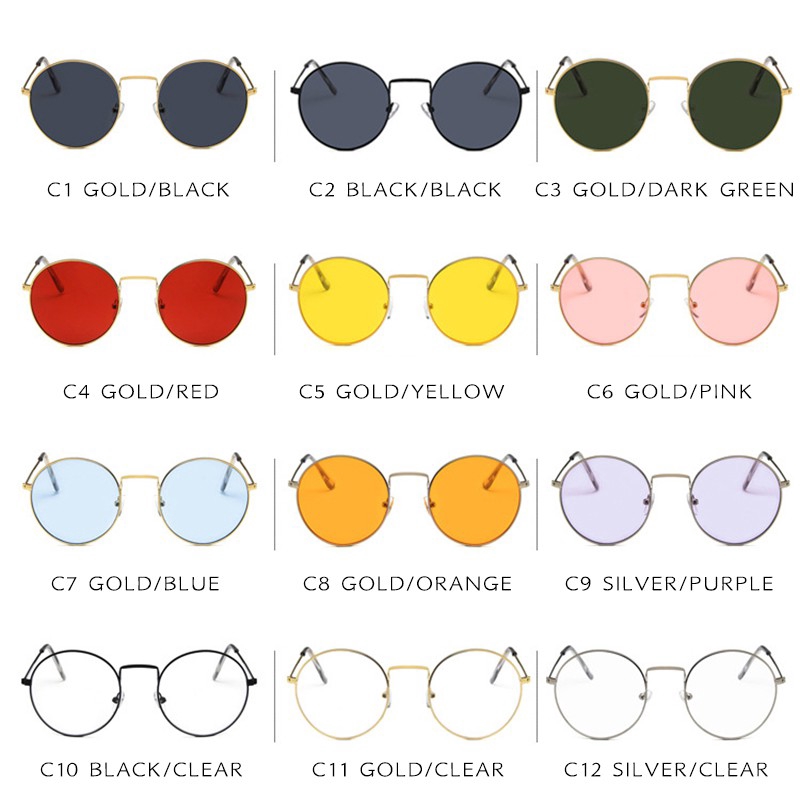 Kính mát retro thời trang Hàn Quốc gọng tròn kim loại màu kẹo chống tia UV400 thời trang nam nữ