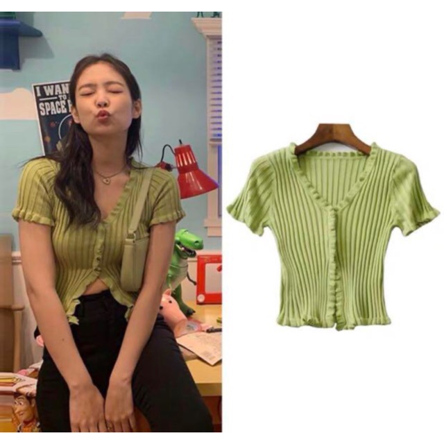 Sẵn xanh, tím, Hồng, kem, đen, hồng 10 giờ 😍 Áo croptop vintage Jennie BLACKPINK