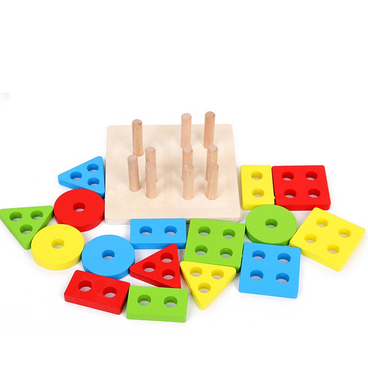 Bộ xếp cọc hình học - giáo cụ Montessori - Đồ chơi gỗ Smart Baby - dochoigo029