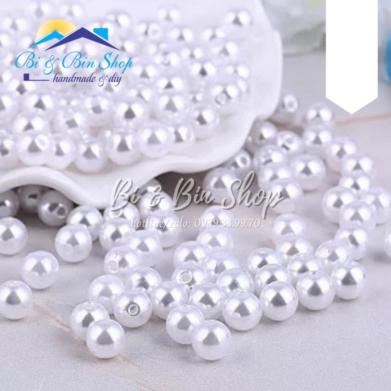 Hạt Trai Màu Trắng Tròn Có Lỗ Nhiều Size Đính Kết Trang Phục Thời Trang