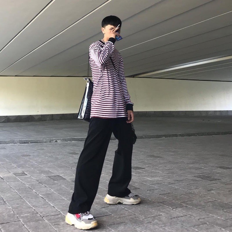 Quần ống rộng nam Baggy vải Hàn cao cấp màu đen, ghi co giãn thời trang ( kèm xích) | BigBuy360 - bigbuy360.vn