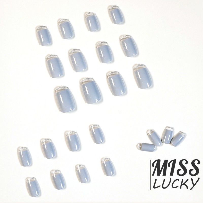 Set 24 Móng Tay Giả Kèm Keo Dán Màu Xám Phong Cách Pháp Cho Nữ