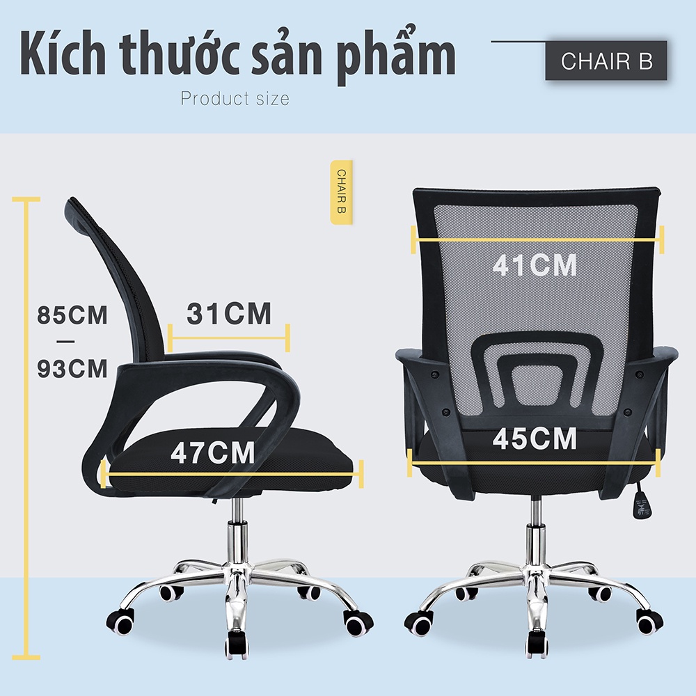 (CÓ SẴN)Chair19 Ghế lưới văn phòng cao cấp chân xoay Mẫu B01 BLACK