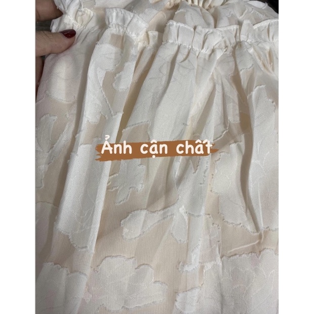 Đầm - Váy babydoll 2 dây hoa nổi dáng xoè, Đầm babydoll trễ vai xếp tầng in hoa nổi