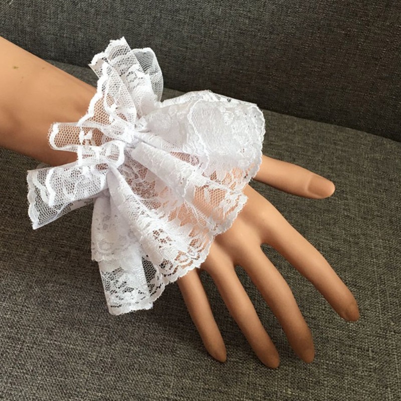 Cổ tay áo giả thiết kế xếp nếp vải ren hoa co giãn phong cách Lolita