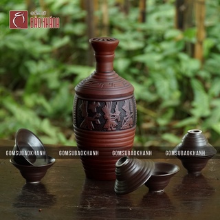 Bộ vò và chén sành gốm sứ Bát Tràng