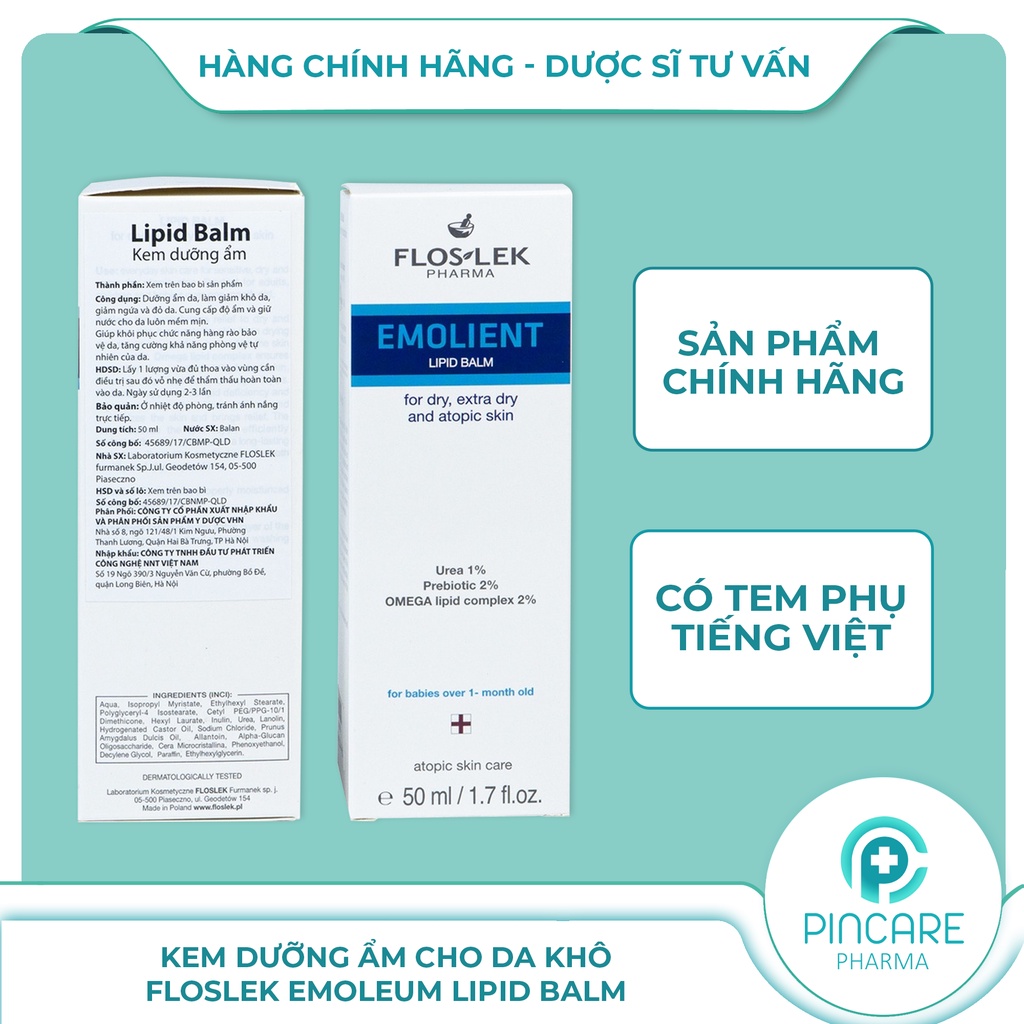Kem dưỡng ẩm Floslek Emoleum Lipid Balm 50ml cho da khô nứt nẻ - Hàng chính hãng - Nhà thuốc PinCare