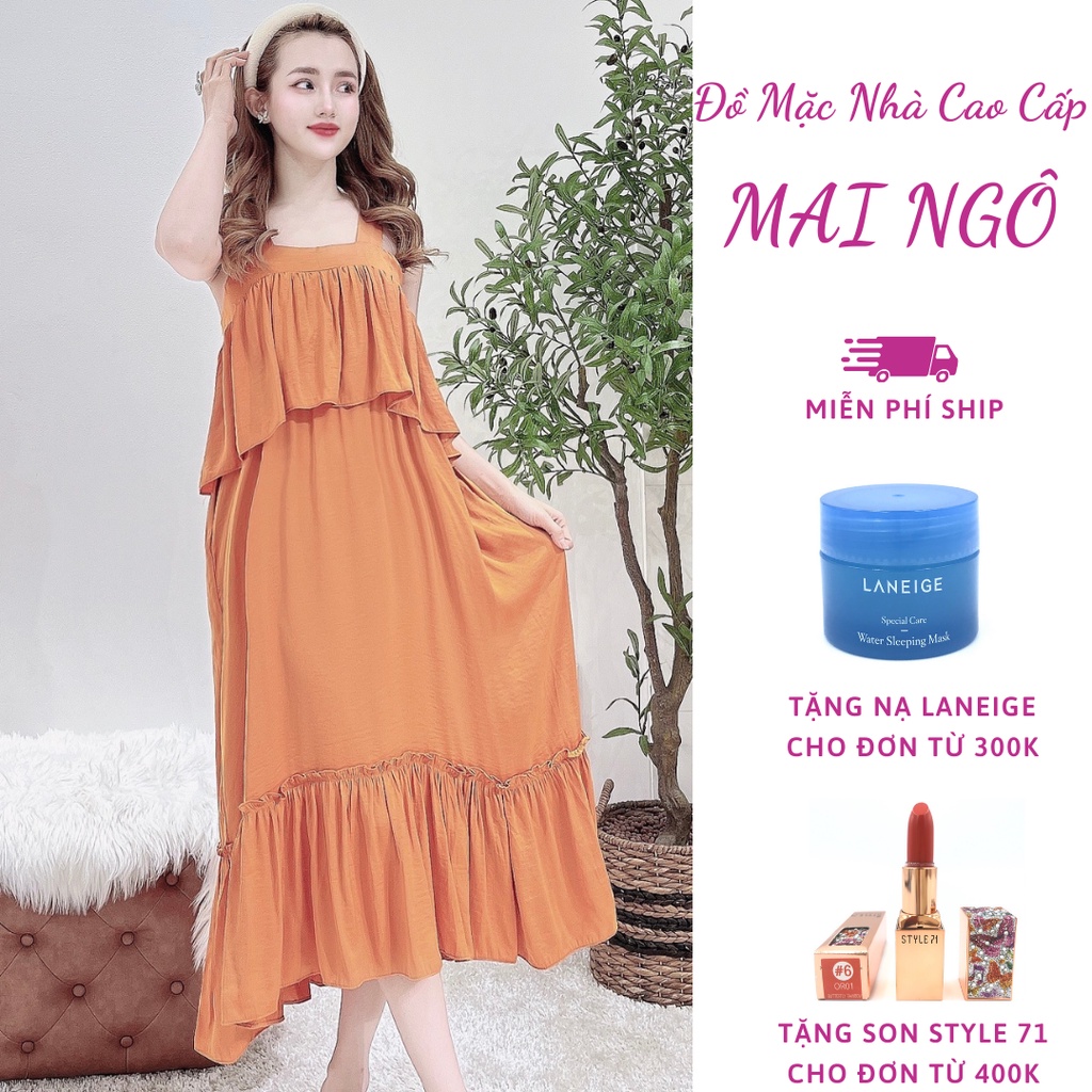 Đầm Maxi Đi Biển Chất Lụa J Nhật Mát Nhẹ - Đầm Ngủ Dáng Xòe 2 Tầng Dễ Thương, Bảng Màu Sang Chảnh, MAI NGÔ