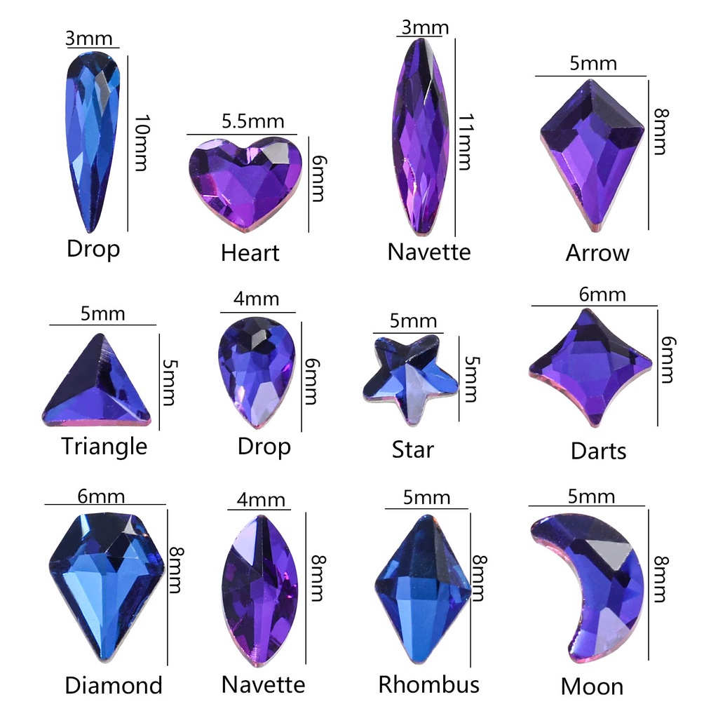 Bộ 50 Phụ Kiện Trang Trí Móng Tay Mặt Kính 3D Đính Đá Lấp Lánh