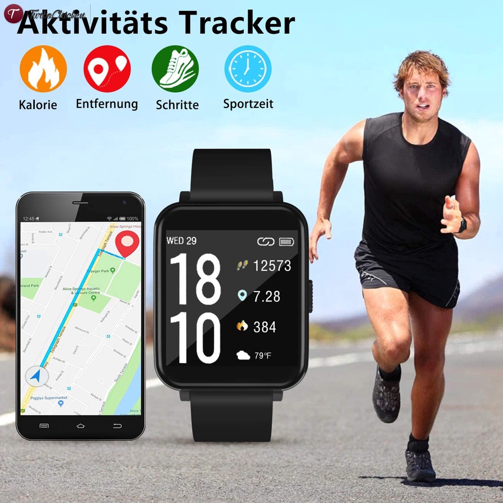 Đồng hồ thông minh đa năng màn hình vuông 1.54" IP68 đo bước chân tương thích iOS Android