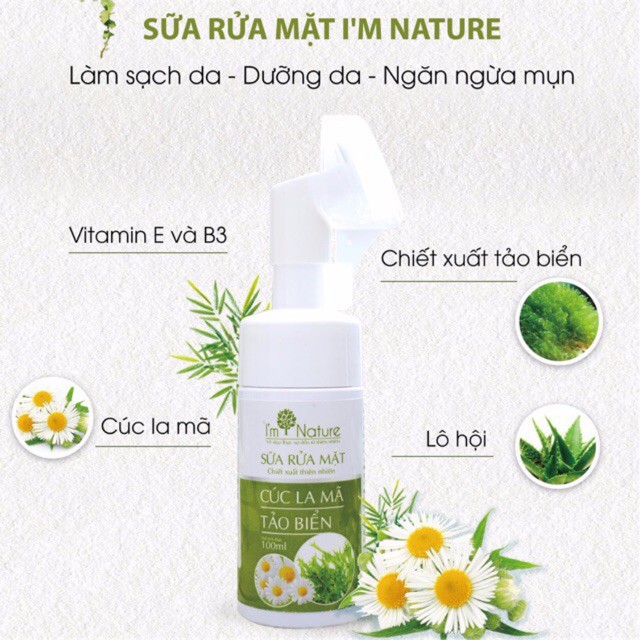 (+ Quà) Sữa Rửa Mặt I'M NATURE Cúc La Mã Tảo Biển - Đầu Cọ Silicon Ngừa Mụn Sáng Da Kiềm Dầu 100ml | BigBuy360 - bigbuy360.vn