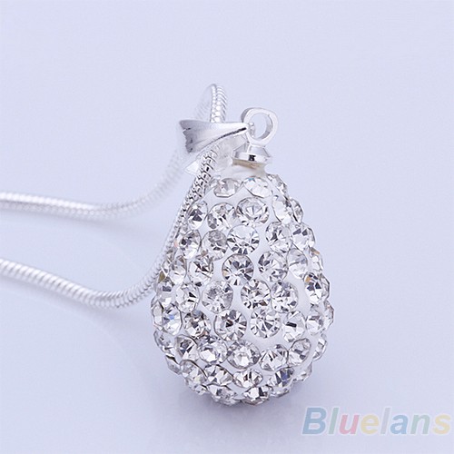 Vòng cổ Mạ Bạc Mặt Hình Giọt Nước Đính Đá Lấp Lánh Thời Trang