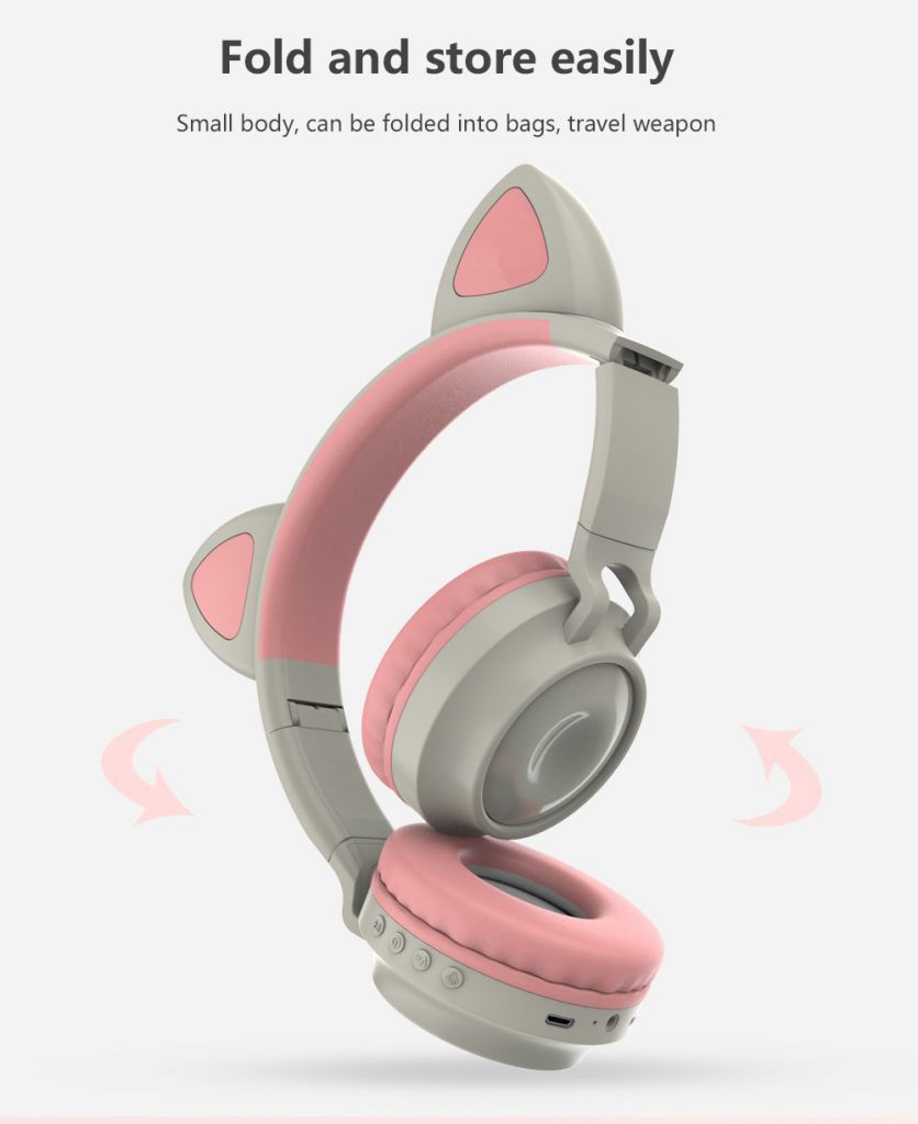 Cute Wireless Headphones Tai Nghe Mèo Bluetooth, Headphone Tai Mèo Dễ Thương Có Mic,Âm Bass Mạnh Mẽ Và Dung Lượng Pin Khủng 400mAh BH 12 Tháng BEST