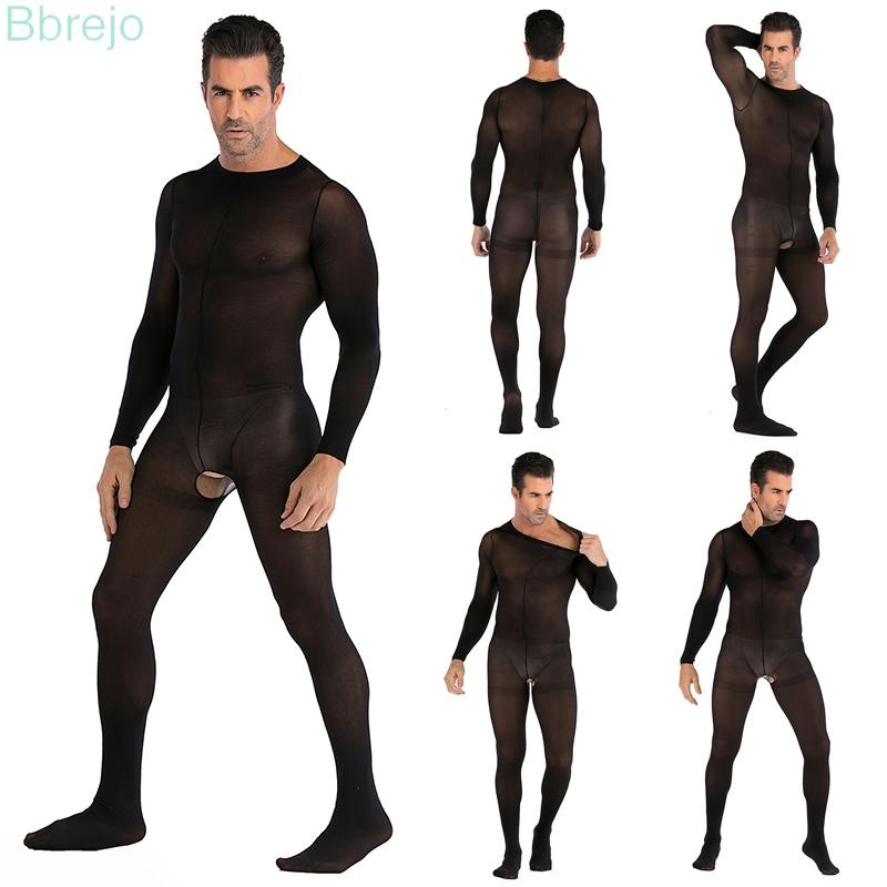 【In stock】Bodysuit Lingerie Long sleeve Pantyhose Round neck Sleepwear Slim fit Stockings See throughwell