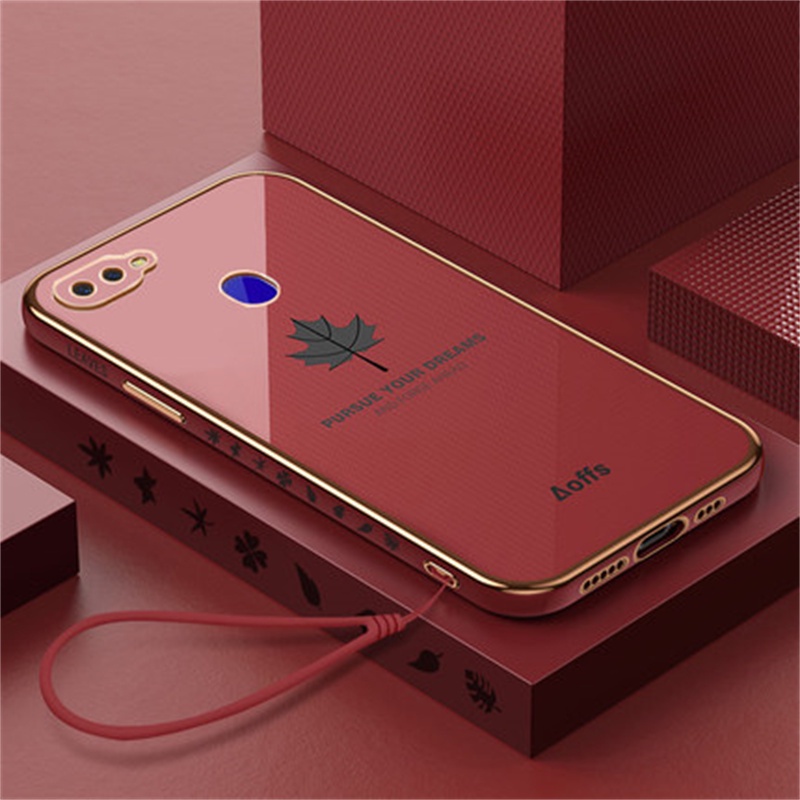 Ốp Điện Thoại Silicon Mềm Chống Rơi Họa Tiết Lá Phong Kèm Dây Đeo Dành Cho OPPO F9 A7X