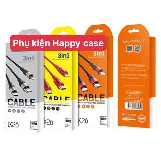 Cáp sạc Hoco X26 3 đầu IP- Micro-Type C dây dù,chống đứt,,bảo hành 6 tháng