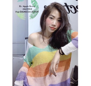 Áo len cổ tym cầu vồng