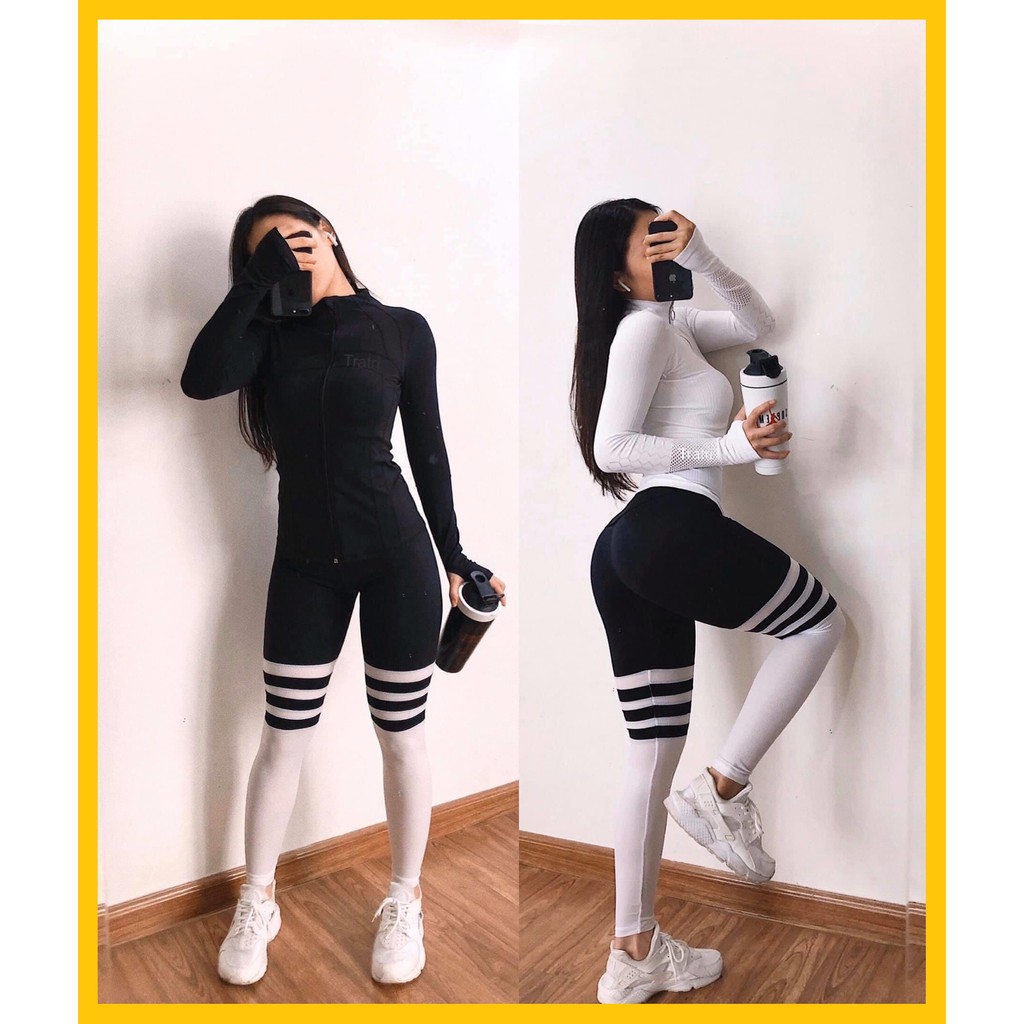 Quần Tập Gym Nữ [LEGGING] Bombshell 3 Sọc Ngang Thun Pha Lưới [ĐỒ TẬP GYM NỮ]