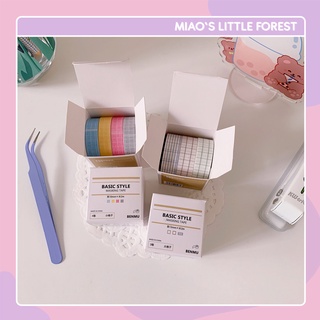 Washi tape MIAO'S LITTLE FOREST hộp 3 cuộn băng dính kẻ ô phong cách đơn giản trang trí sổ tay bullet journal MWT240