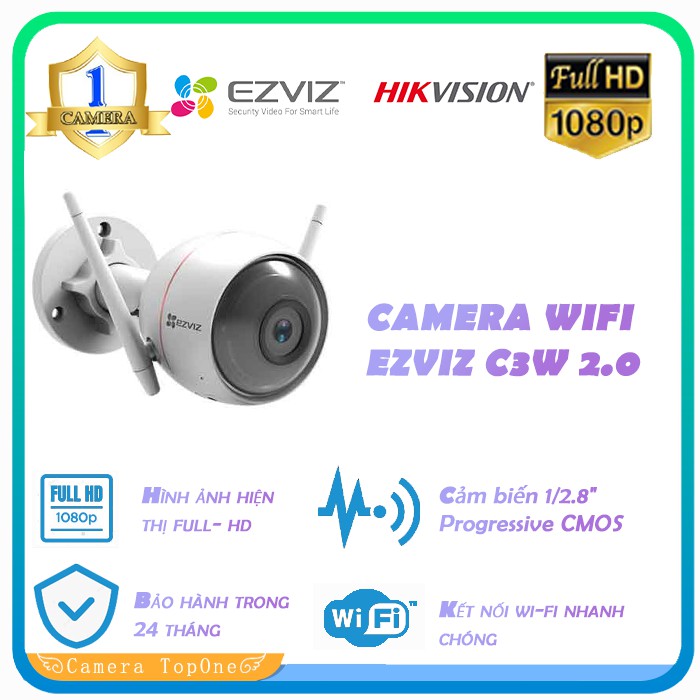 Camera  Wifi EZVIZ C3W 2.0, C3W Full Color Ngoài Trời Có màu ban đêm - Tùy chọn thẻ 32GB/64GB/128GB