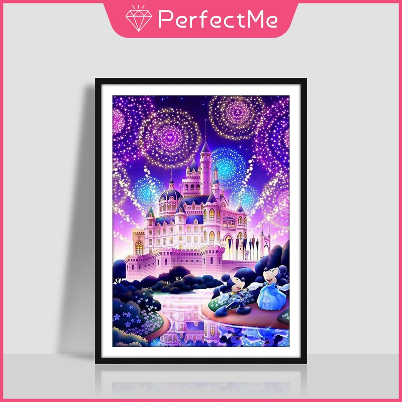 Bộ Tranh Đính Đá Diy Hình Lâu Đài / Vuông Phản Quang Kích Thước 30x40cm