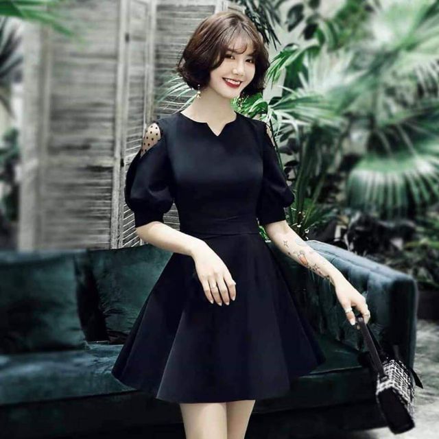 Đầm dự tiệc phối tay lưới bigsize 65_95 kì