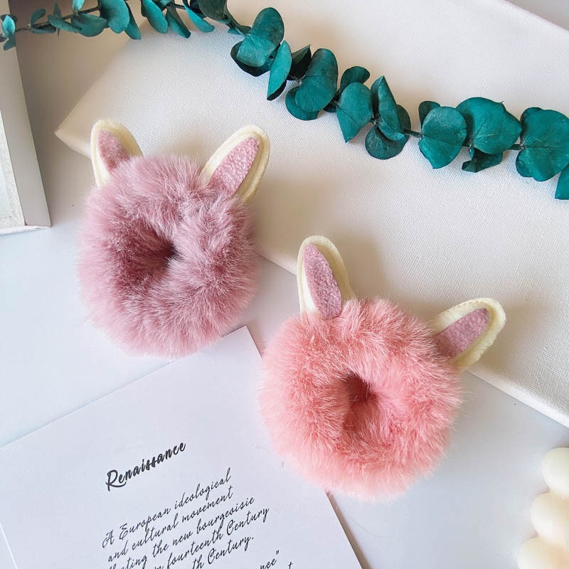 Dây Cột Tóc Phủ Lông Handmade Cỡ Lớn Họa Tiết Hoạt Hình Dễ Thương