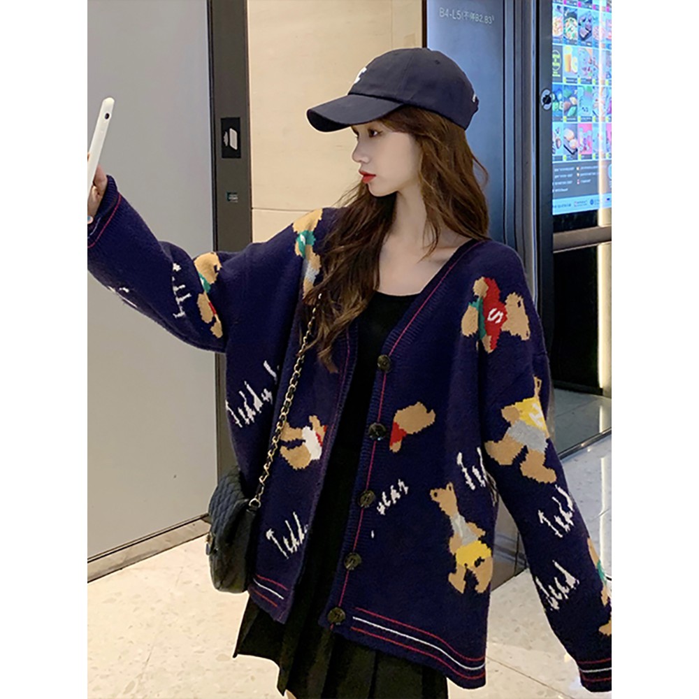 ( SẴN XANH ) Áo cardigan len họa tiết ulzzang AK1163